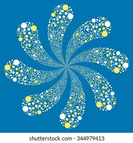 Ball Salute Swirl With Eight Petals vector illustration. Style is yellow and white bicolor flat circles, blue background.