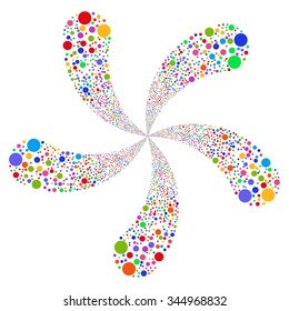 Ball Salute Swirl With Five Petals vector illustration. Style is bright multicolored flat circles, white background.