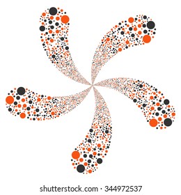 Ball Salute Swirl With Five Petals vector illustration. Style is orange and gray bicolor flat circles, white background.