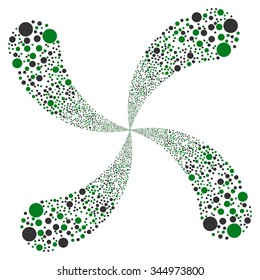 Ball Salute Swirl With Four Petals vector illustration. Style is green and gray bicolor flat circles, white background.