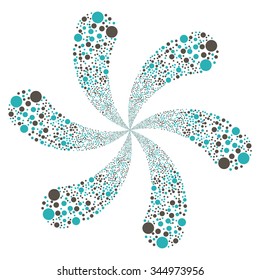 Ball Salute Swirl With Six Petals 01 vector illustration. Style is grey and cyan bicolor flat circles, white background.