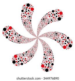 Ball Salute Swirl With Six Petals 01 vector illustration. Style is intensive red and black bicolor flat circles, white background.