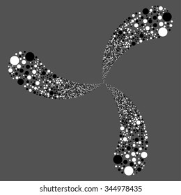 Ball Salute Swirl With Three Petals vector illustration. Style is black and white bicolor flat circles, gray background.