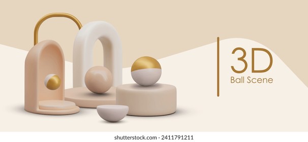 Ball scene concept. Abstract studio room. Pastel minimal scene for products