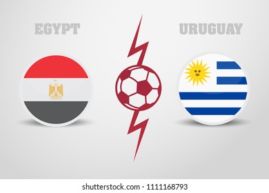 ball is separated by two flags. Egypt vs Uruguay