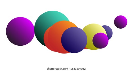 Ball shape gradients.  Multicolored balls for design 3D illustration.  Magazine style. Vector clip art.
