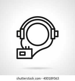 Ball shaped abstract head with headphones and player. Audio courses symbol. Vector icon simple black line style