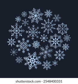 Bola de copos de nieve de plata sobre fondo azul oscuro. Concepto de vacaciones de Año Nuevo. Ilustración vectorial.