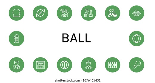juego de iconos simples de bola. Contiene iconos tales como Crystal ball, Rugby, Disco, Football player, Pamela hat, Footaller, helado, Beach ball puede ser usado para web, móvil y logo