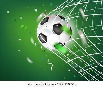La pelota en la red de fútbol. Concepto de vector de objetivo