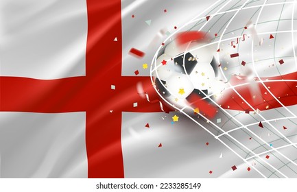 The ball in the soccer net. Goal vector concept. 3d vector banner with copy space