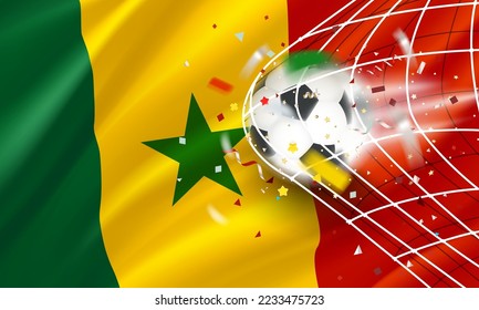 The ball in the soccer net. Goal vector concept. 3d vector banner with copy space