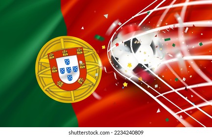 The ball in the soccer net. Goal vector concept. 3d vector banner with copy space