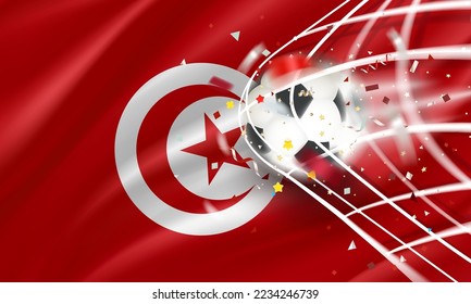 The ball in the soccer net. Goal vector concept. 3d vector banner with copy space