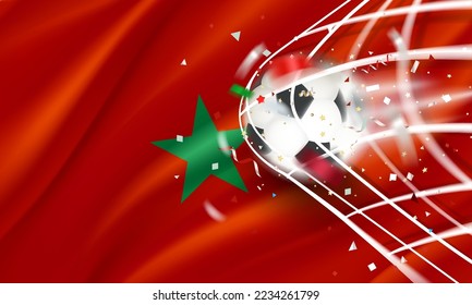 The ball in the soccer net. Goal vector concept. 3d vector banner with copy space