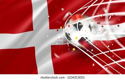 The ball in the soccer net. Goal vector concept. 3d vector banner with copy space