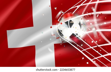 The ball in the soccer net. Goal vector concept. 3d vector banner with copy space