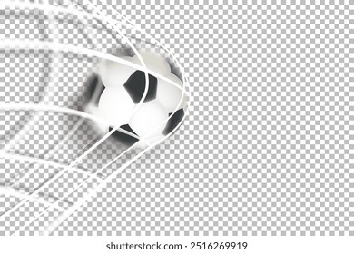 The ball in the soccer net. Goal vector concept. 3d vector banner with copy space