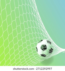 The ball in the soccer net. Goal vector concept. 3d vector banner with copy space