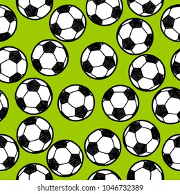 ball of soccer seamless pattern hand drawing style doodle on green background