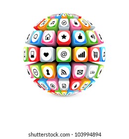 Ball With Social Media Icons Vector