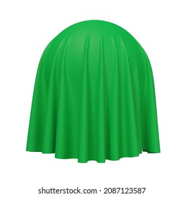 Ball or sphere covered with green fabric material, isolated on white background. Surprise, award and presentation concept, revealing hidden object or raising the curtain. Vector illustration