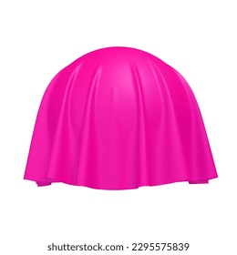 Ball or sphere covered with pink fabric material, isolated on white background. Surprise, award and presentation concept, revealing hidden object or raising the curtain. Vector illustration
