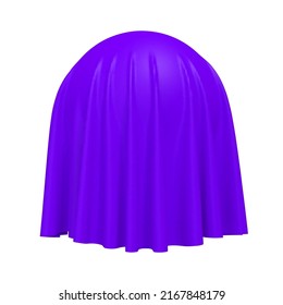 Ball or sphere covered with purple fabric material, isolated on white background. Surprise, award and presentation concept, revealing hidden object or raising the curtain. Vector illustration
