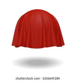 Ball or sphere covered with red fabric material, isolated on white background. Surprise, award and presentation concept, revealing hidden object or raising the curtain. Vector illustration