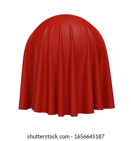 Ball or sphere covered with red fabric material, isolated on white background. Surprise, award and presentation concept, revealing hidden object or raising the curtain. Vector illustration