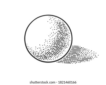Dibujo de forma geométrica de la esfera de bola que graba la ilustración vectorial. Diseño de impresión de ropa de camiseta. Imitación de tablero de raquetas. Imagen dibujada a mano en blanco y negro.