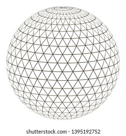 Ball sphere grid triangle on surface, vector layout globe planet earth with a grid, the concept of the virtual world