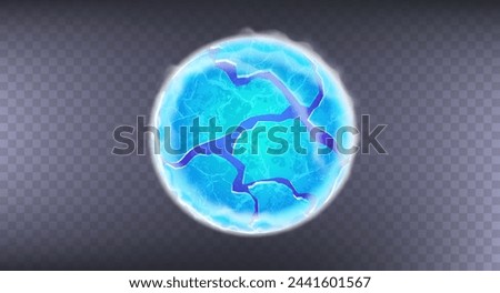 Ball sphere split on the surface, cold ice smoke and fog. 3D render of realistic material. Decoration elements and templates for modeling. Vector illustration abstract designs ball shapes