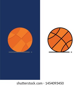 Ball, Sports, Game, Education  Icons. Flat and Line Filled Icon Set Vector Blue Background