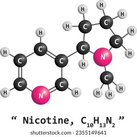 modelo de bola y palo de la molécula de nicotina