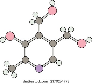 Ball and stick model of pyridoxine vitamin B6 molecule structure