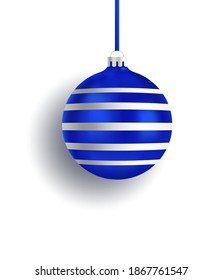 Сhristmas ball with stripes BLUE AND WHITE
