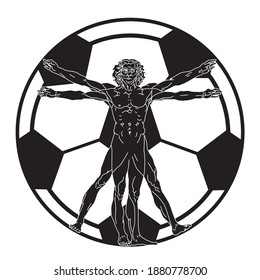 Ball and Stylized sketch of the Vitruvian man or Leonardo's man. Homo vitruviano vector illustration based on Leonardo da Vinci artwork