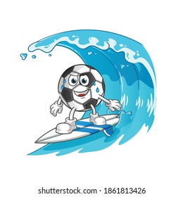 ball surfing on the wave character. cartoon mascot vector