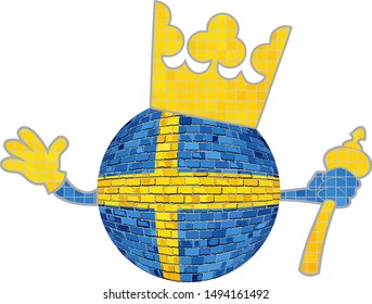 Ball with Sweden crown - Illustration, 
Brick ball with Swedish flag