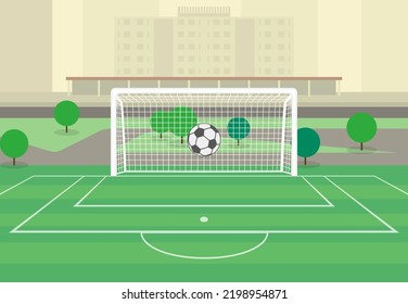 Ball takes off for the Goal bar on Soccer Field - Stock Vector