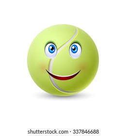 Ball for tennis with smiling face isolated on white background