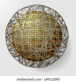 ball with the texture of fabric and within the grid