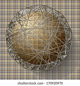 ball with the texture of fabric and within the grid