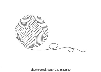 Ball of thread in continuous line art drawing style. Black line sketch on white background. Vector illustration