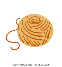 Ball of thread or eco yarn. Brown wool for knitting. Twine. Vector decorative isolated clip art illustration.