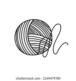 Una bola de hilo, un doodle estilo boceto dibujado a mano. Hilo de discusión en una esfera. Hecho a mano. Hilo de discusión. Lana. Yarn por tejer. Ilustración vectorial simple.