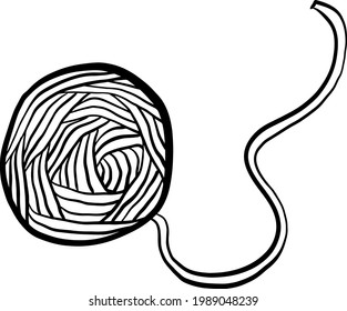 Ball of thread icon. Black and white sketch vector illustration.