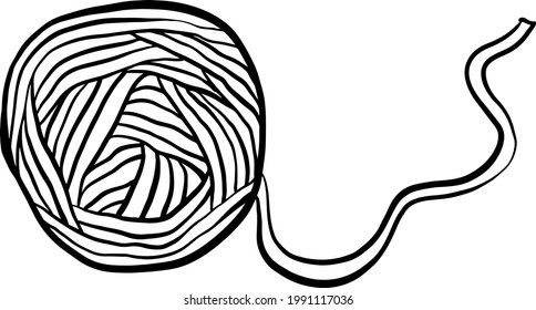 Icono de bola de hilo. Ilustración vectorial de esbozos en blanco y negro.