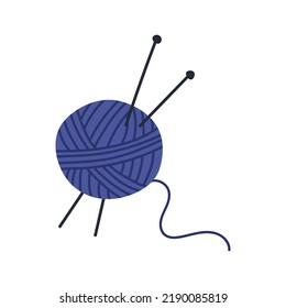 A ball of thread with knitting needles. Doodle style. Cozy autumn. Flat vector illustration